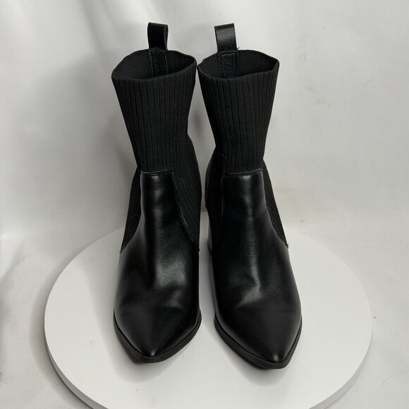 Blondo Ikler Waterproof Women’s Black Leather Mid-Calf Pull On Knit Booties 7.5M - Picture 3 of 8